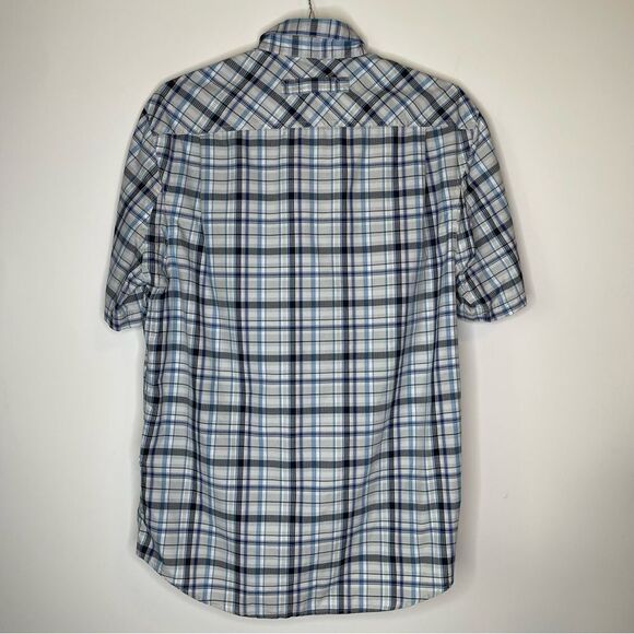 Duluth Trading Company Navy-White-Gray SS Plaid Shirt Size Medium Tall - Picture 3 of 5